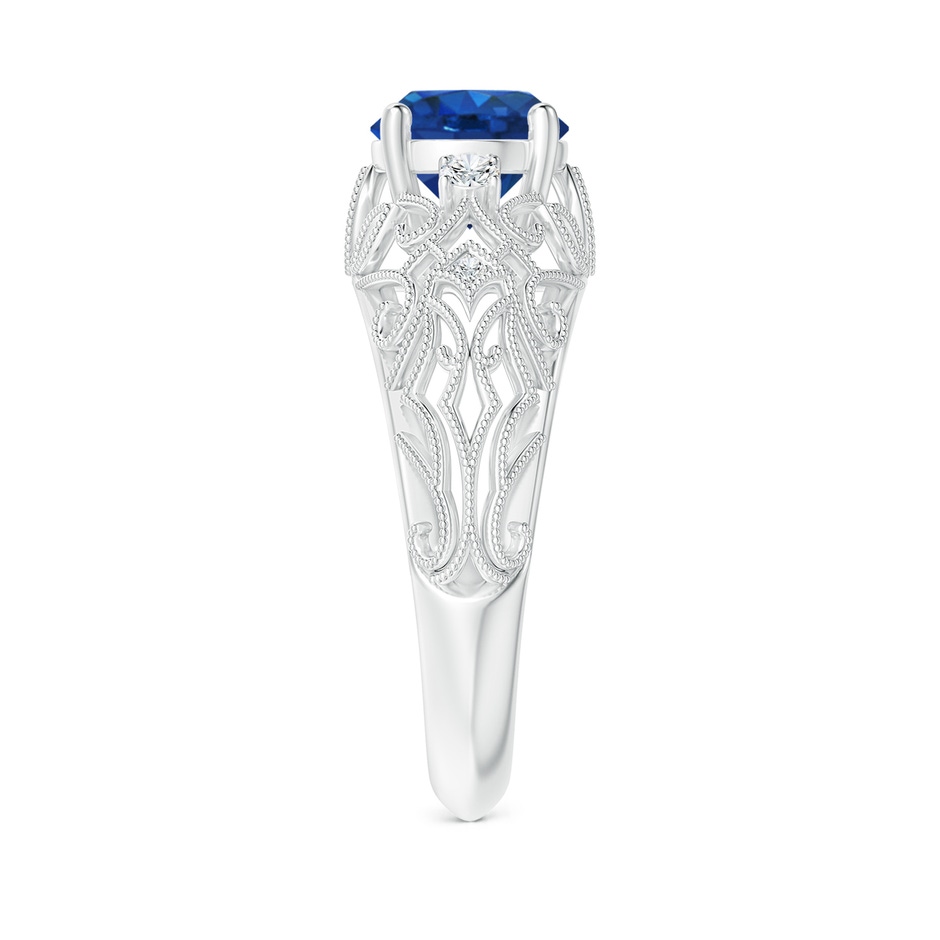 7mm AAA Aeon Vintage Style Solitaire Sapphire Filigree Engagement Ring in White Gold side-2