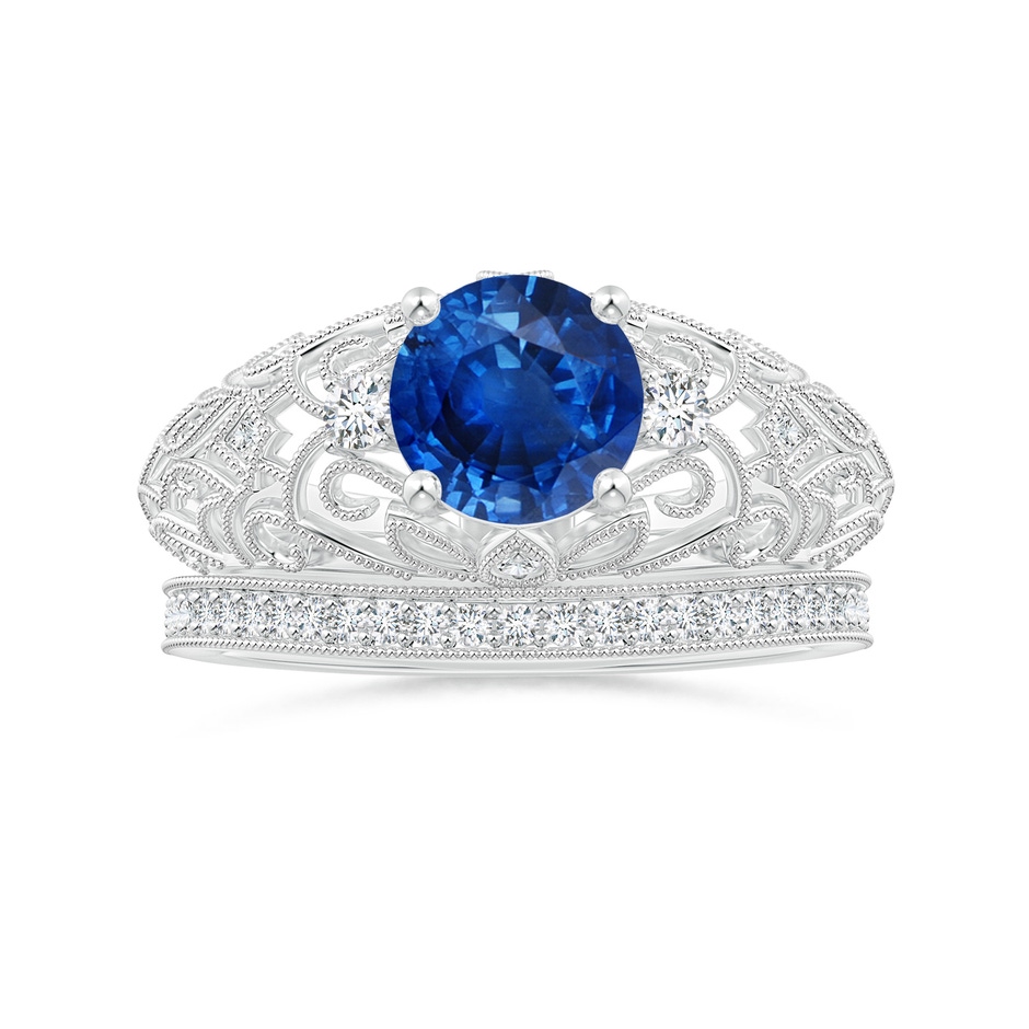 7mm AAA Aeon Vintage Style Solitaire Sapphire Filigree Engagement Ring in White Gold side-3