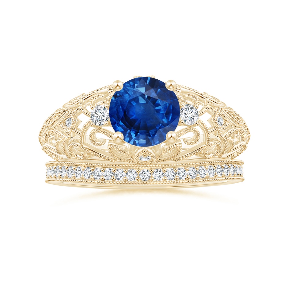 7mm AAA Aeon Vintage Style Solitaire Sapphire Filigree Engagement Ring in Yellow Gold side-3