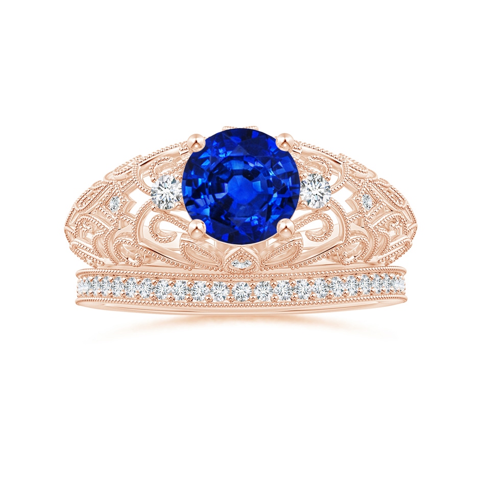 7mm Lab-Grown Aeon Vintage Style Solitaire Sapphire Filigree Engagement Ring in Rose Gold side-3