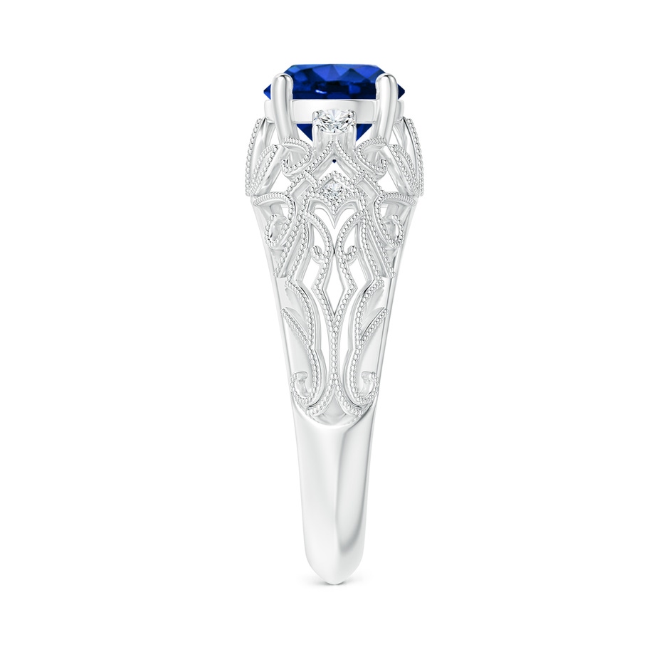 7mm AAAA Aeon Vintage Style Solitaire Sapphire Filigree Engagement Ring in White Gold side-2