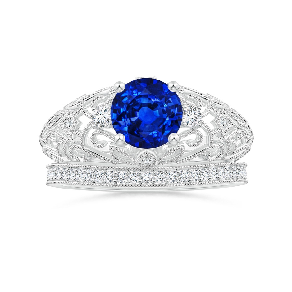 7mm AAAA Aeon Vintage Style Solitaire Sapphire Filigree Engagement Ring in White Gold side-3