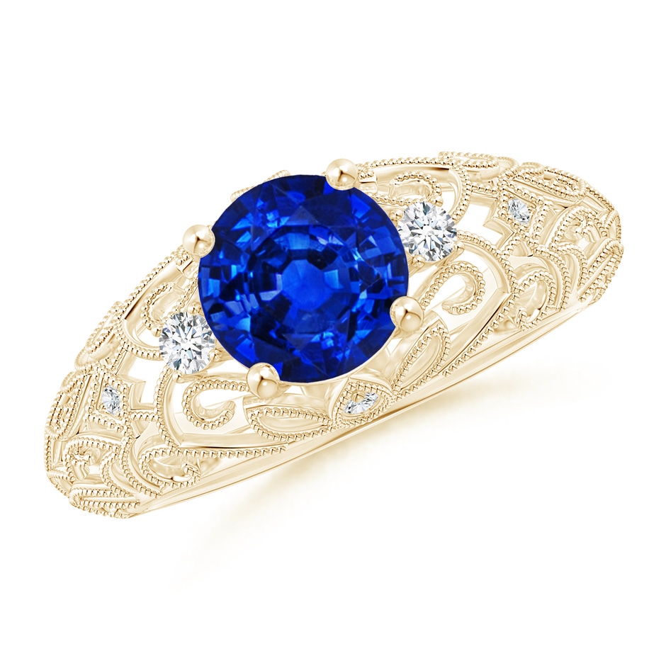 7mm Lab-Grown Aeon Vintage Style Solitaire Sapphire Filigree Engagement Ring in Yellow Gold 