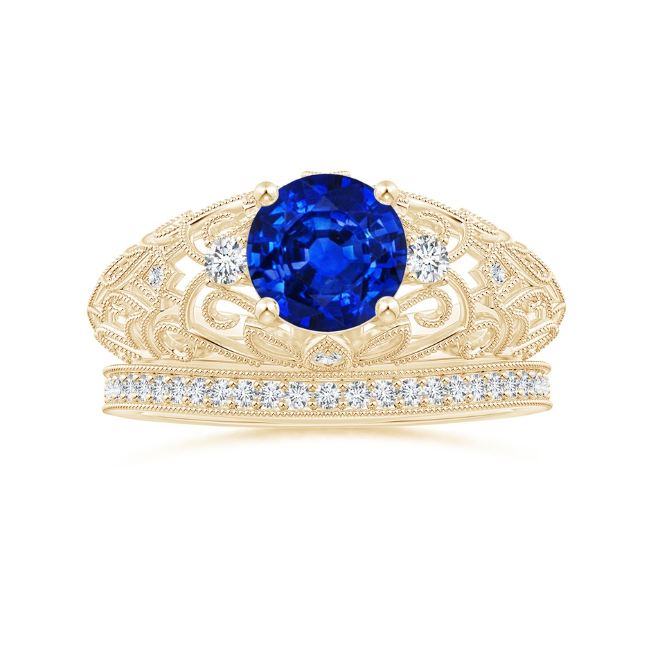 7mm Lab-Grown Aeon Vintage Style Solitaire Sapphire Filigree Engagement Ring in Yellow Gold side-3