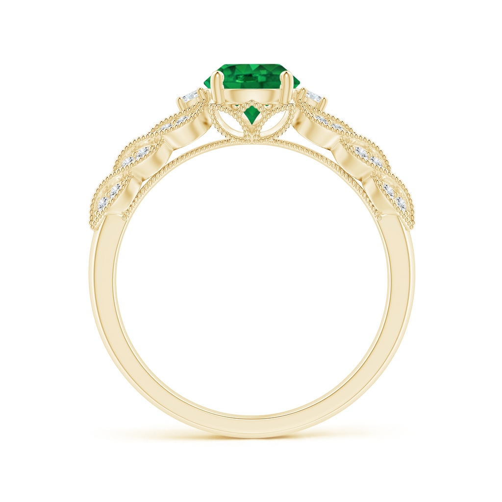 6mm AAA Aeon Vintage Style Emerald Solitaire Engagement Ring with Milgrain in 18K Yellow Gold Side-1