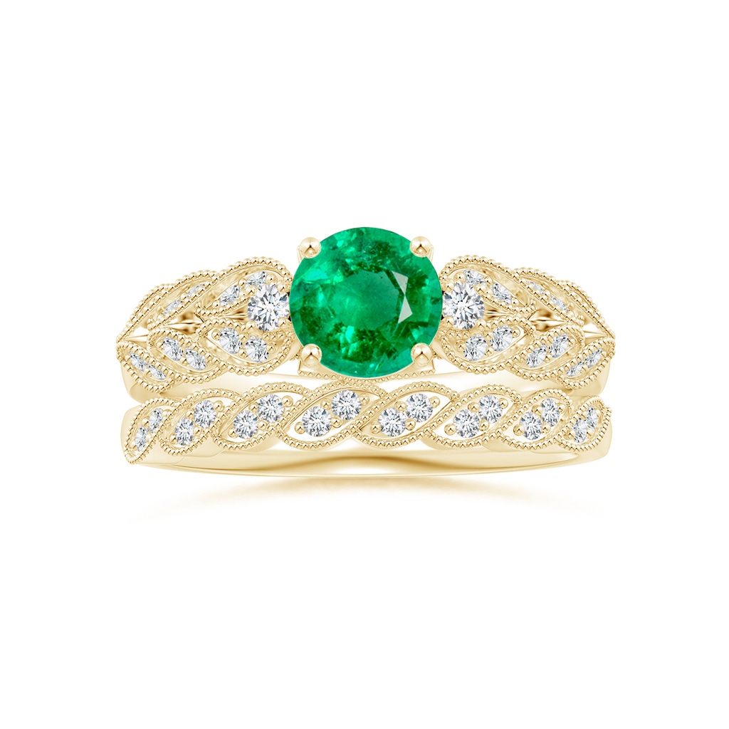 6mm AAA Aeon Vintage Style Emerald Solitaire Engagement Ring with Milgrain in 18K Yellow Gold Side-3