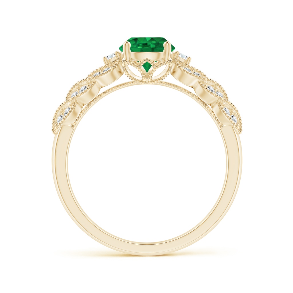 6mm AAA Aeon Vintage Style Emerald Solitaire Engagement Ring with Milgrain in Yellow Gold Side-1