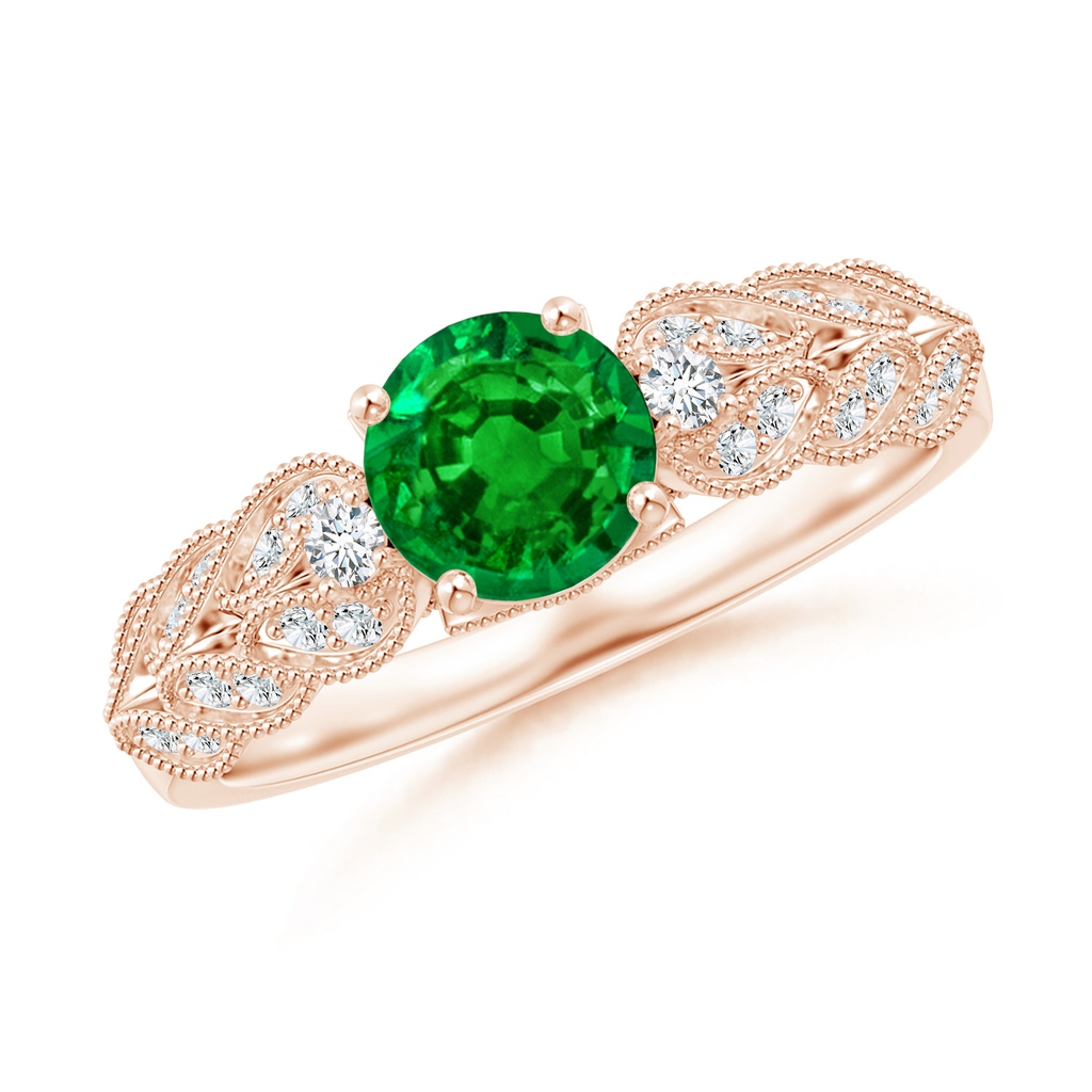 6mm AAAA Aeon Vintage Style Emerald Solitaire Engagement Ring with Milgrain in Rose Gold