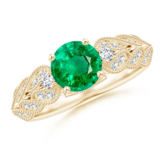 7mm AAA Aeon Vintage Style Emerald Solitaire Engagement Ring with Milgrain in Yellow Gold