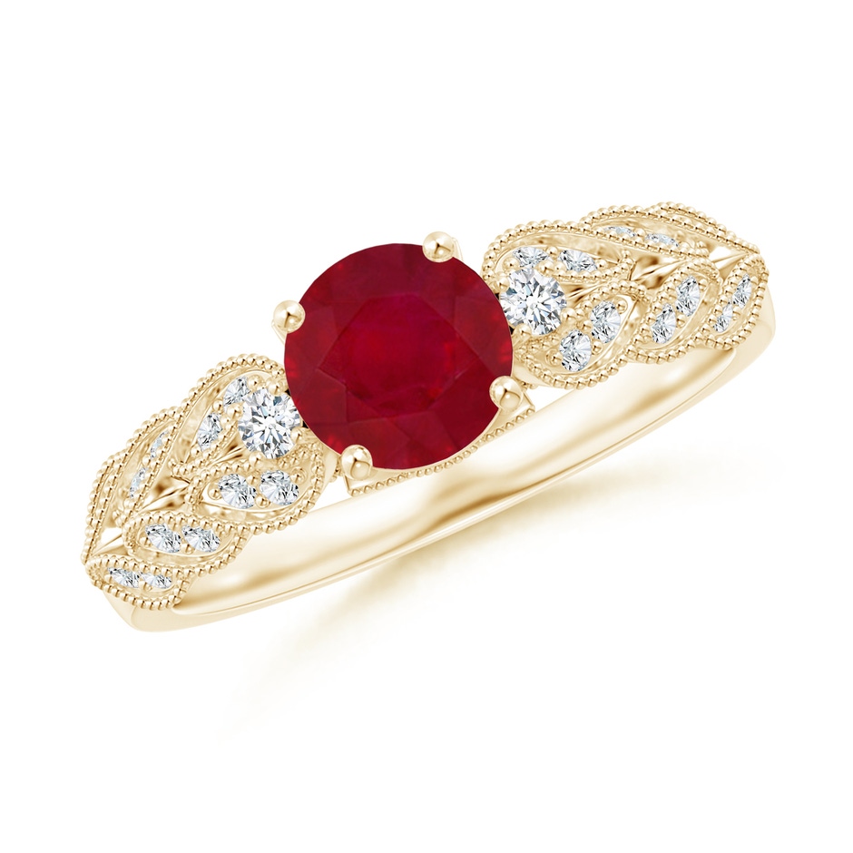 6mm AA Aeon Vintage Style Ruby Solitaire Engagement Ring with Milgrain in Yellow Gold 