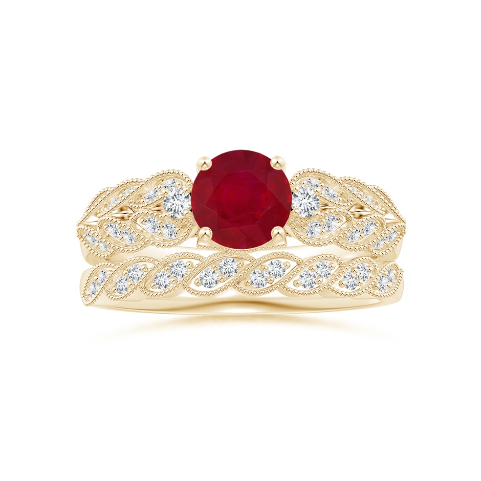 6mm AA Aeon Vintage Style Ruby Solitaire Engagement Ring with Milgrain in Yellow Gold side-3