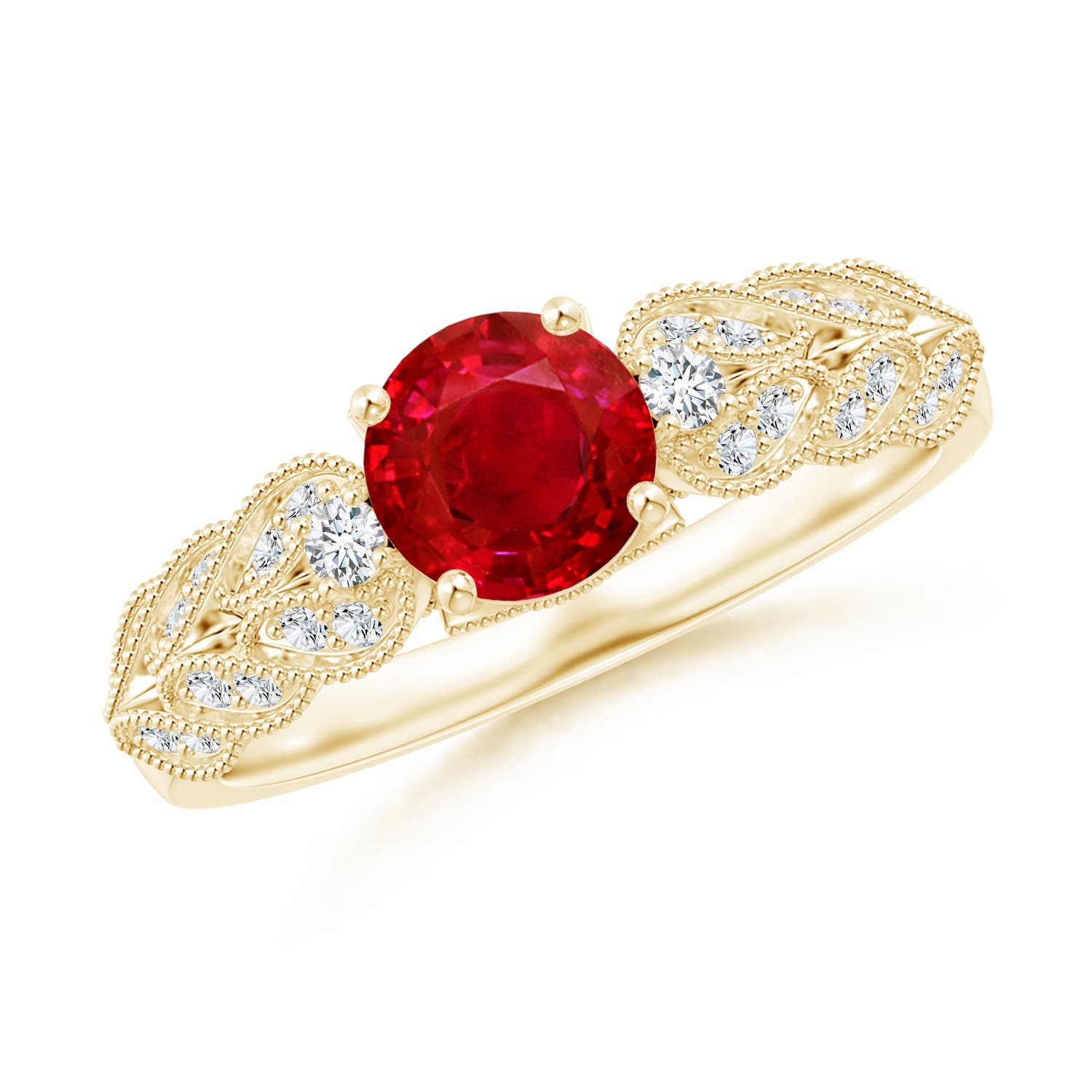 6mm AAA Aeon Vintage Style Ruby Solitaire Engagement Ring with Milgrain in 18CT Yellow Gold