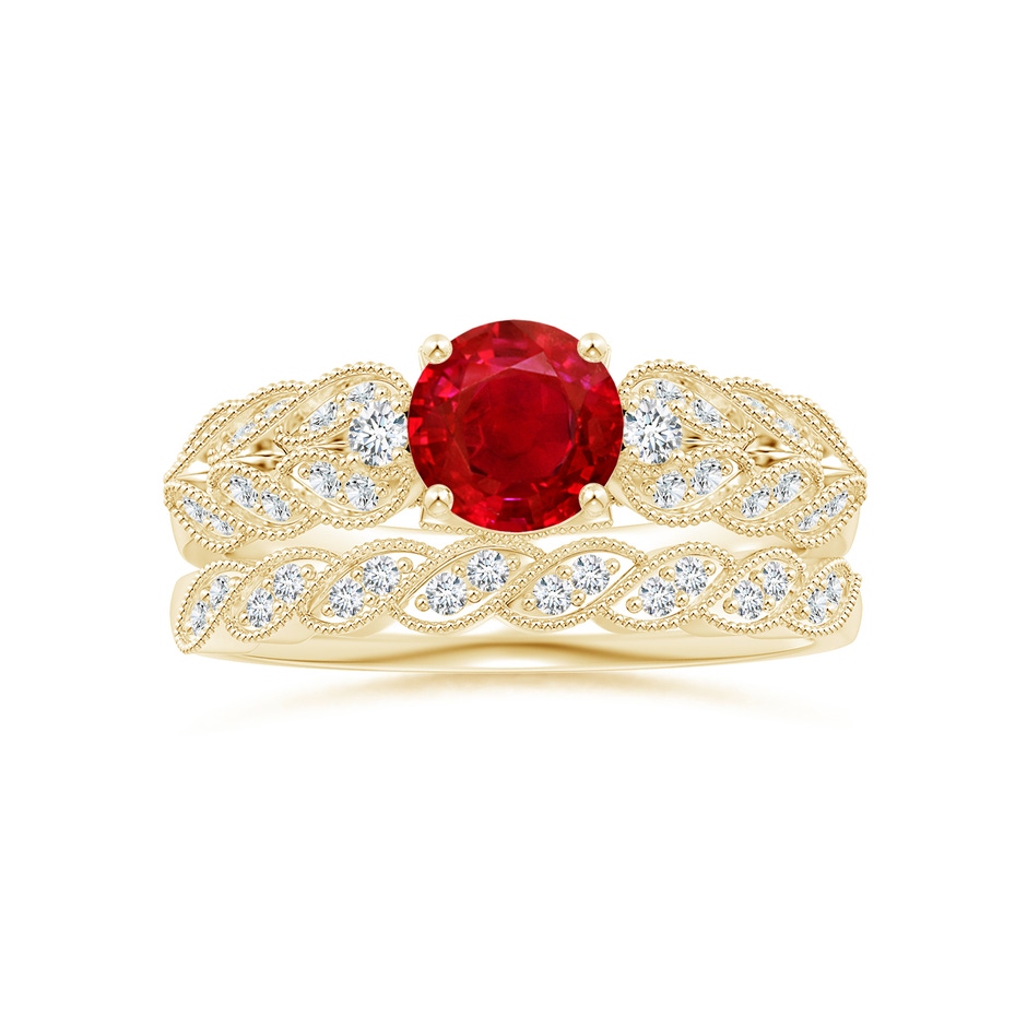 6mm AAA Aeon Vintage Style Ruby Solitaire Engagement Ring with Milgrain in 18K Yellow Gold side-3