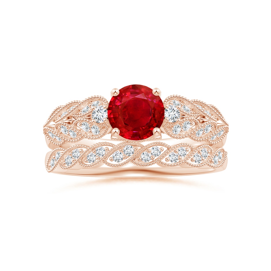 6mm AAA Aeon Vintage Style Ruby Solitaire Engagement Ring with Milgrain in Rose Gold side-3