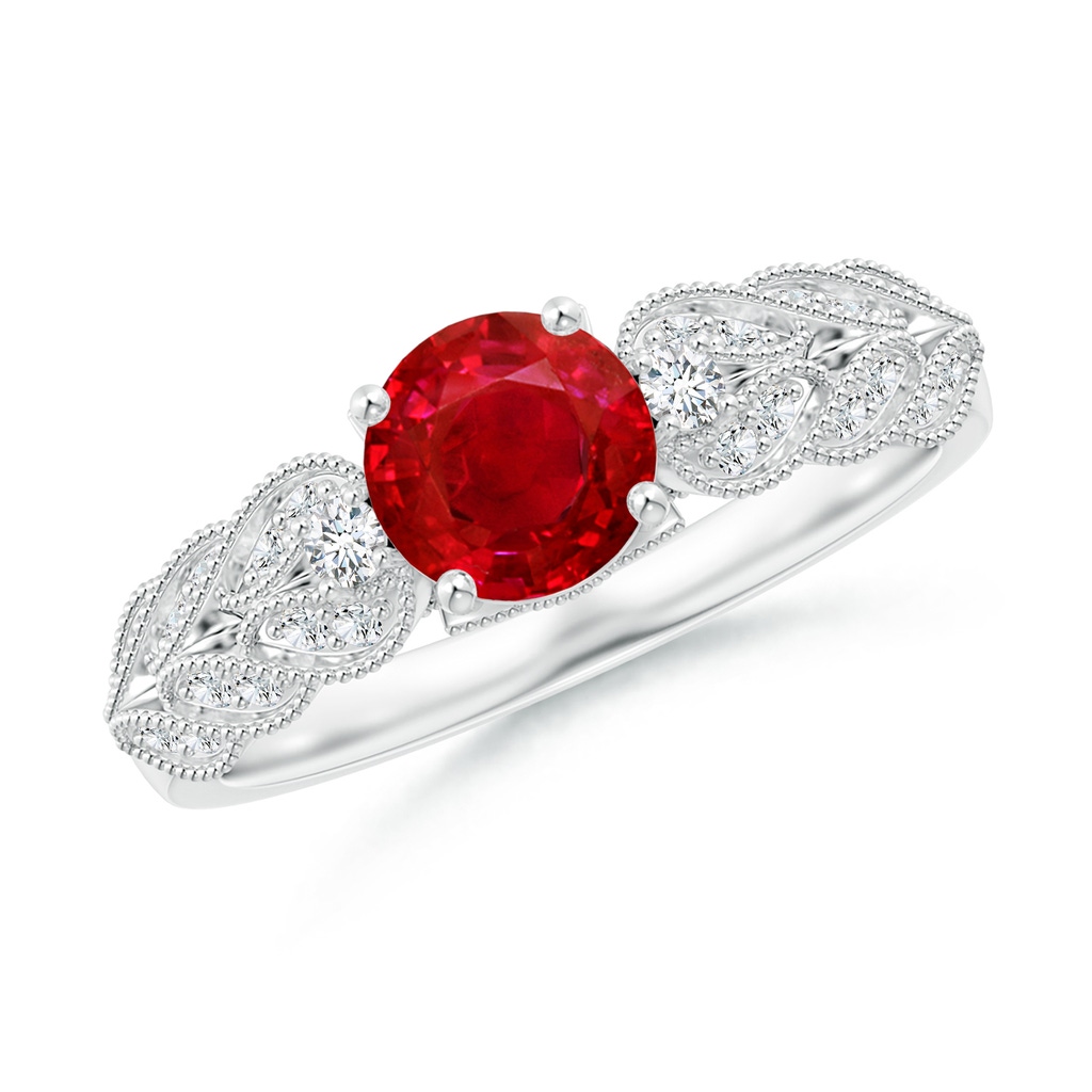 6mm AAA Aeon Vintage Style Ruby Solitaire Engagement Ring with Milgrain in White Gold