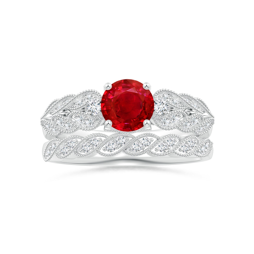 6mm AAA Aeon Vintage Style Ruby Solitaire Engagement Ring with Milgrain in White Gold Side-3