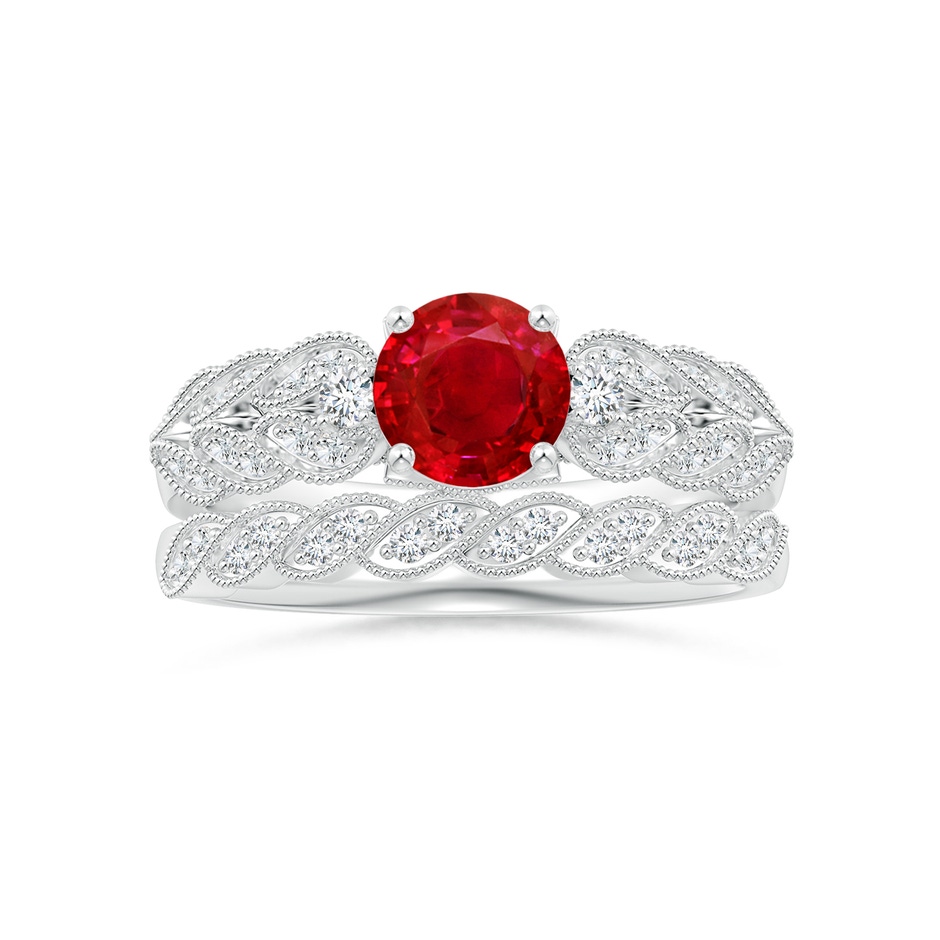 6mm AAA Aeon Vintage Style Ruby Solitaire Engagement Ring with Milgrain in White Gold side-3