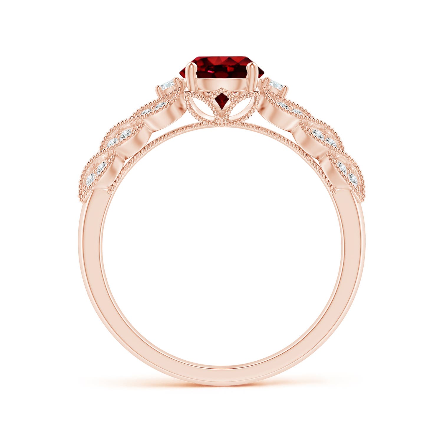 6mm AAAA Aeon Vintage Style Ruby Solitaire Engagement Ring with Milgrain in 18K Rose Gold