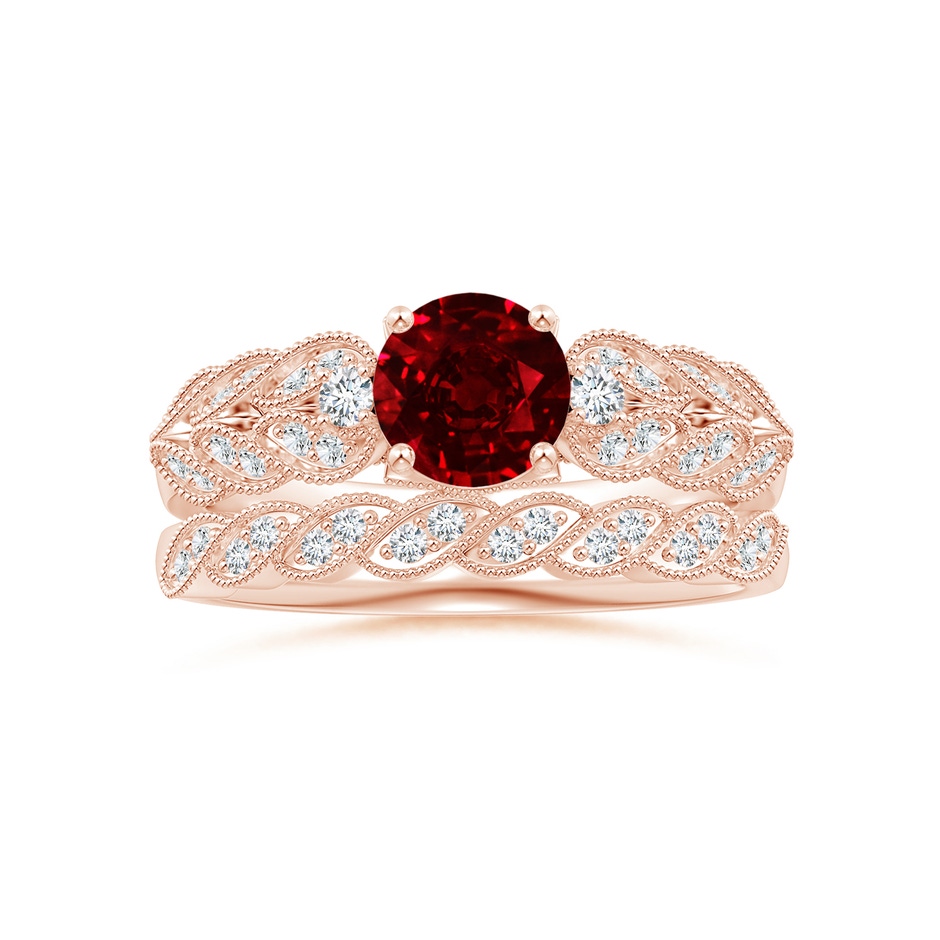 6mm AAAA Aeon Vintage Style Ruby Solitaire Engagement Ring with Milgrain in 18K Rose Gold side-3