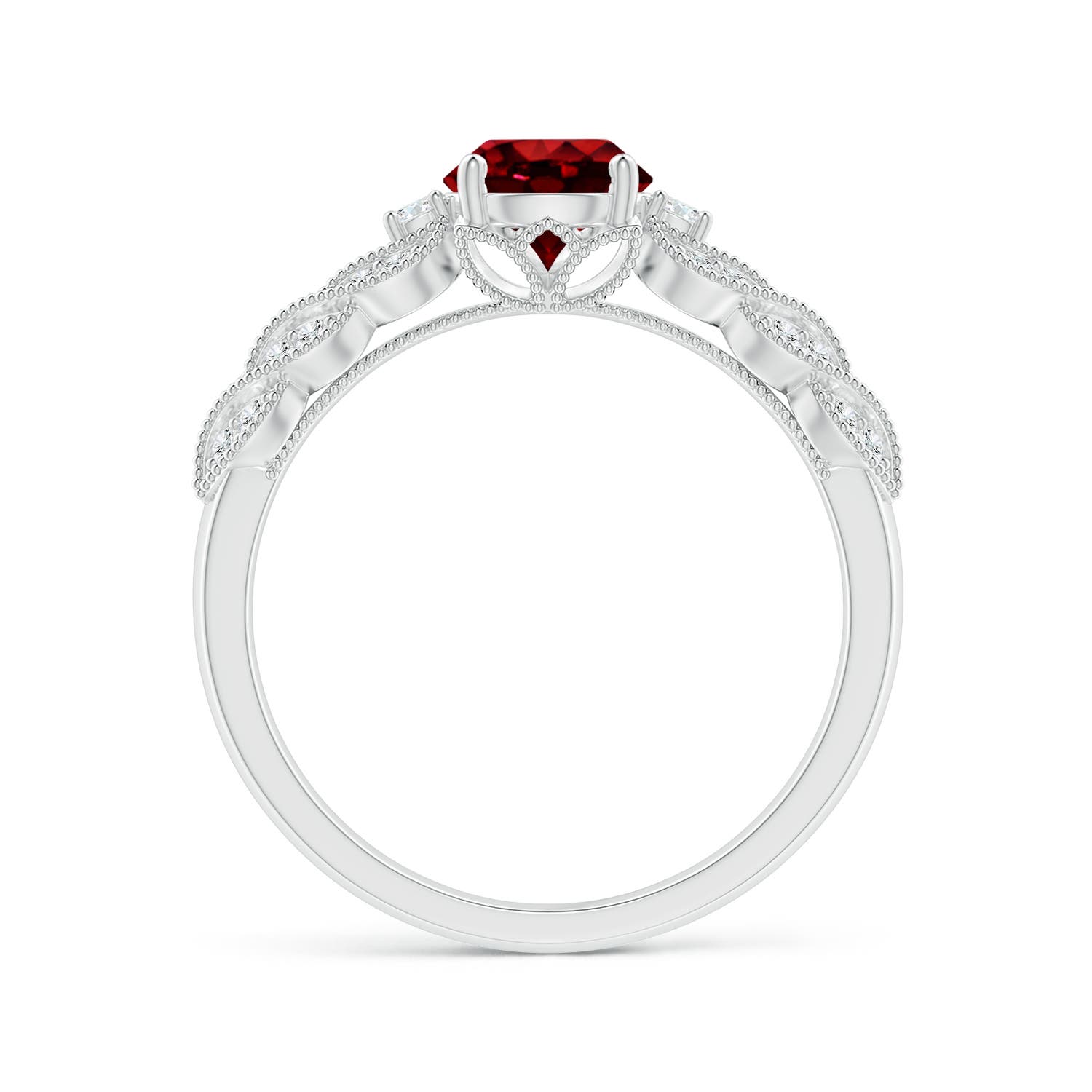 6mm AAAA Aeon Vintage Style Ruby Solitaire Engagement Ring with Milgrain in 18K White Gold