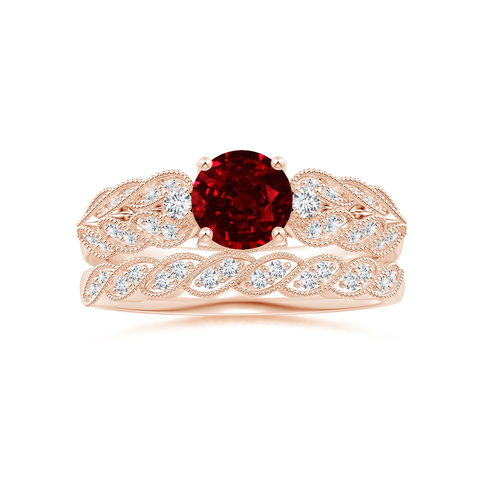 6mm AAAA Aeon Vintage Style Ruby Solitaire Engagement Ring with Milgrain in Rose Gold side-3