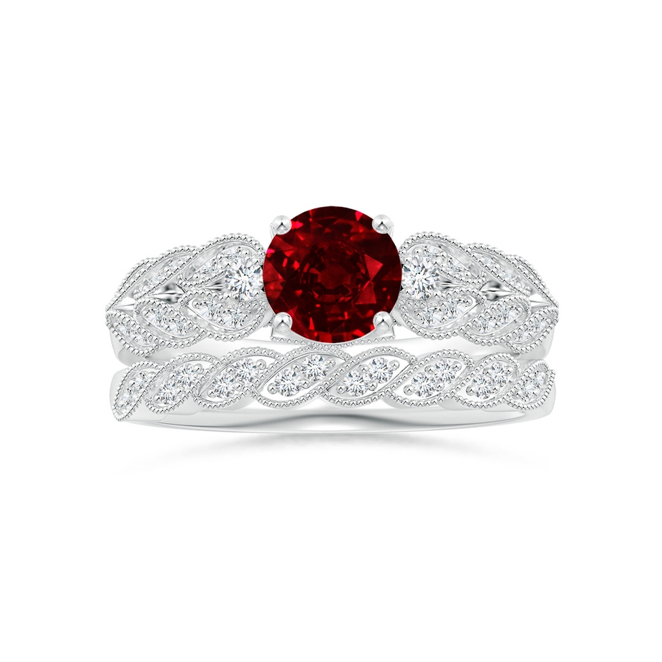 6mm Lab-Grown Aeon Vintage Style Ruby Solitaire Engagement Ring with Milgrain in White Gold side-3