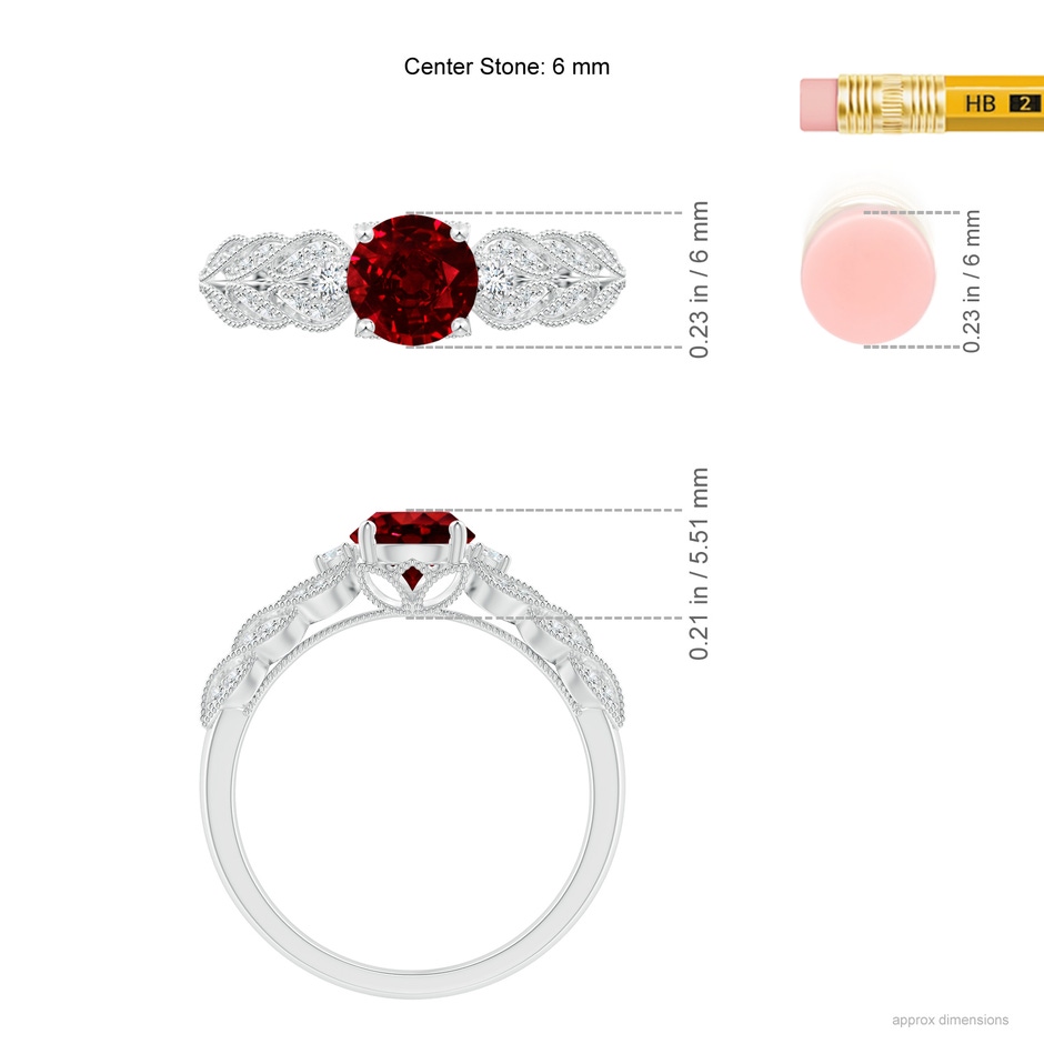 6mm Lab-Grown Aeon Vintage Style Ruby Solitaire Engagement Ring with Milgrain in White Gold ruler