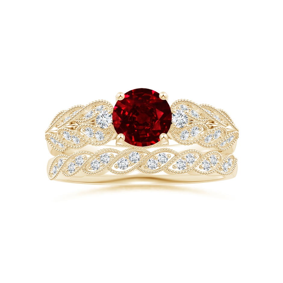 6mm Lab-Grown Aeon Vintage Style Ruby Solitaire Engagement Ring with Milgrain in Yellow Gold side-3