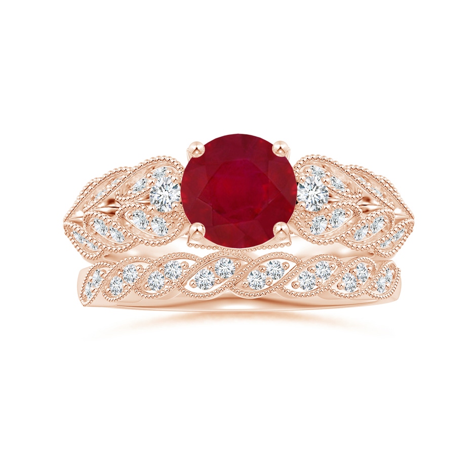 7mm AA Aeon Vintage Style Ruby Solitaire Engagement Ring with Milgrain in Rose Gold side-3