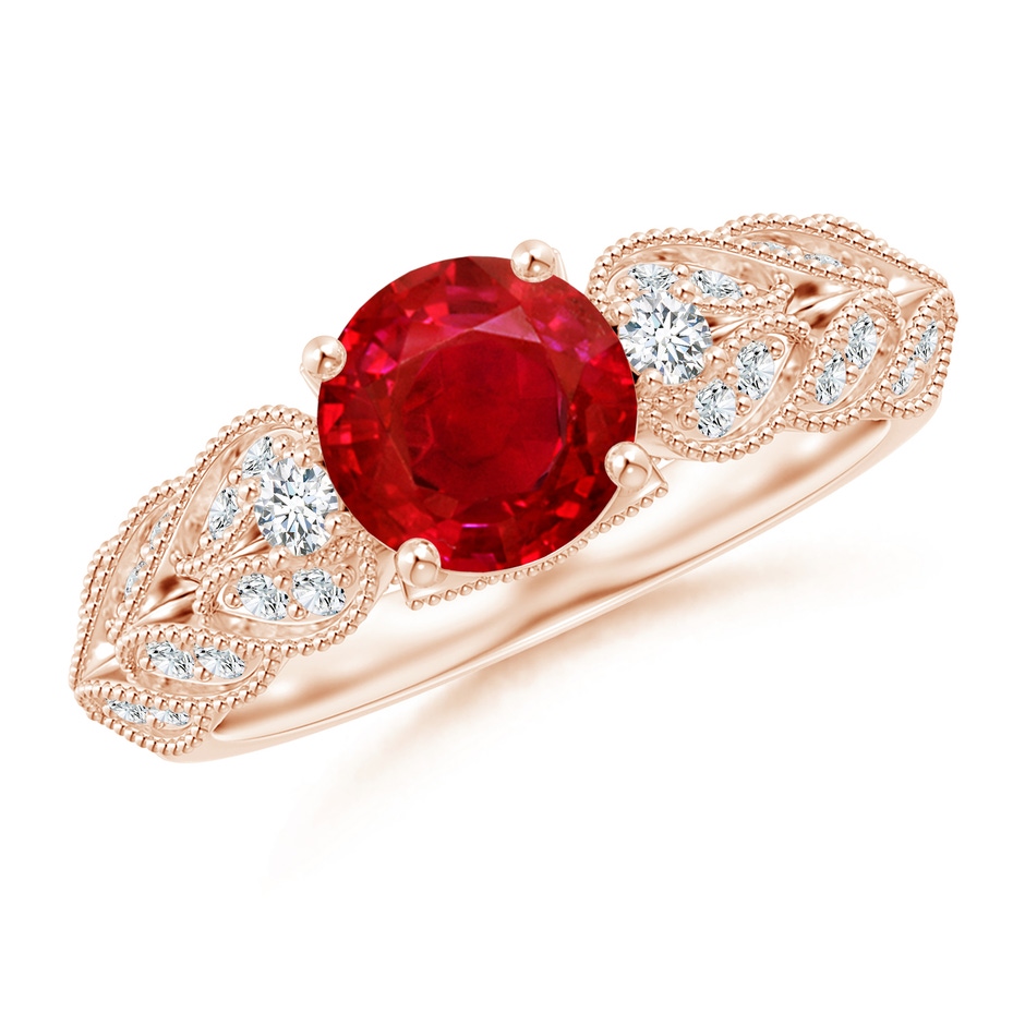 7mm AAA Aeon Vintage Style Ruby Solitaire Engagement Ring with Milgrain in Rose Gold 