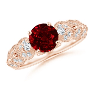 7mm AAAA Aeon Vintage Style Ruby Solitaire Engagement Ring with Milgrain in 10K Rose Gold