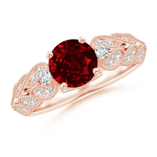 7mm AAAA Aeon Vintage Style Ruby Solitaire Engagement Ring with Milgrain in 18K Rose Gold