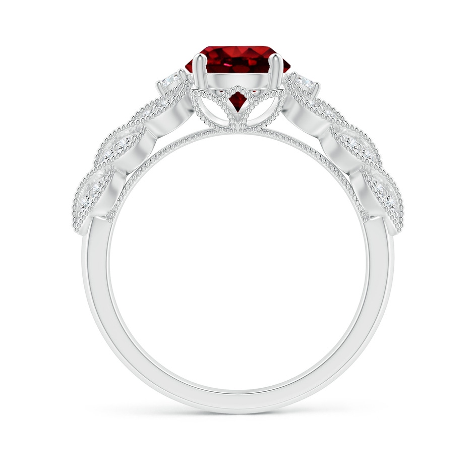 7mm Lab-Grown Aeon Vintage Style Ruby Solitaire Engagement Ring with Milgrain in 18K White Gold side-1