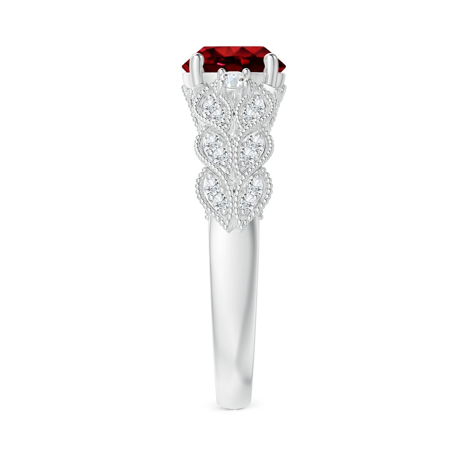 7mm Lab-Grown Aeon Vintage Style Ruby Solitaire Engagement Ring with Milgrain in 18K White Gold side-2