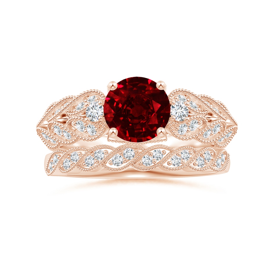 7mm Lab-Grown Aeon Vintage Style Ruby Solitaire Engagement Ring with Milgrain in Rose Gold side-3