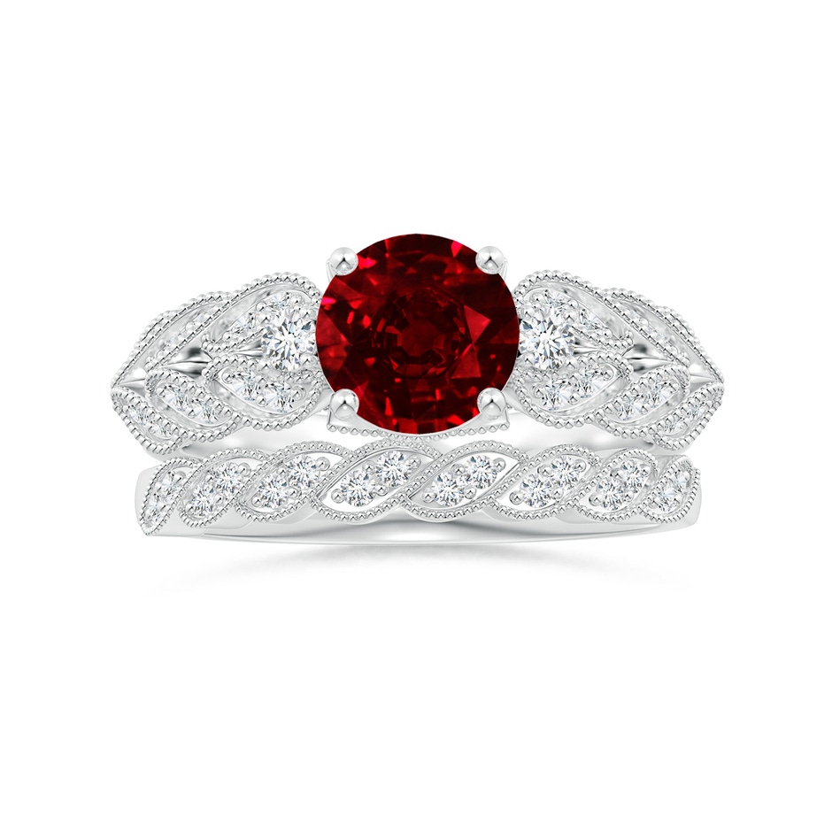 7mm Lab-Grown Aeon Vintage Style Ruby Solitaire Engagement Ring with Milgrain in White Gold side-3