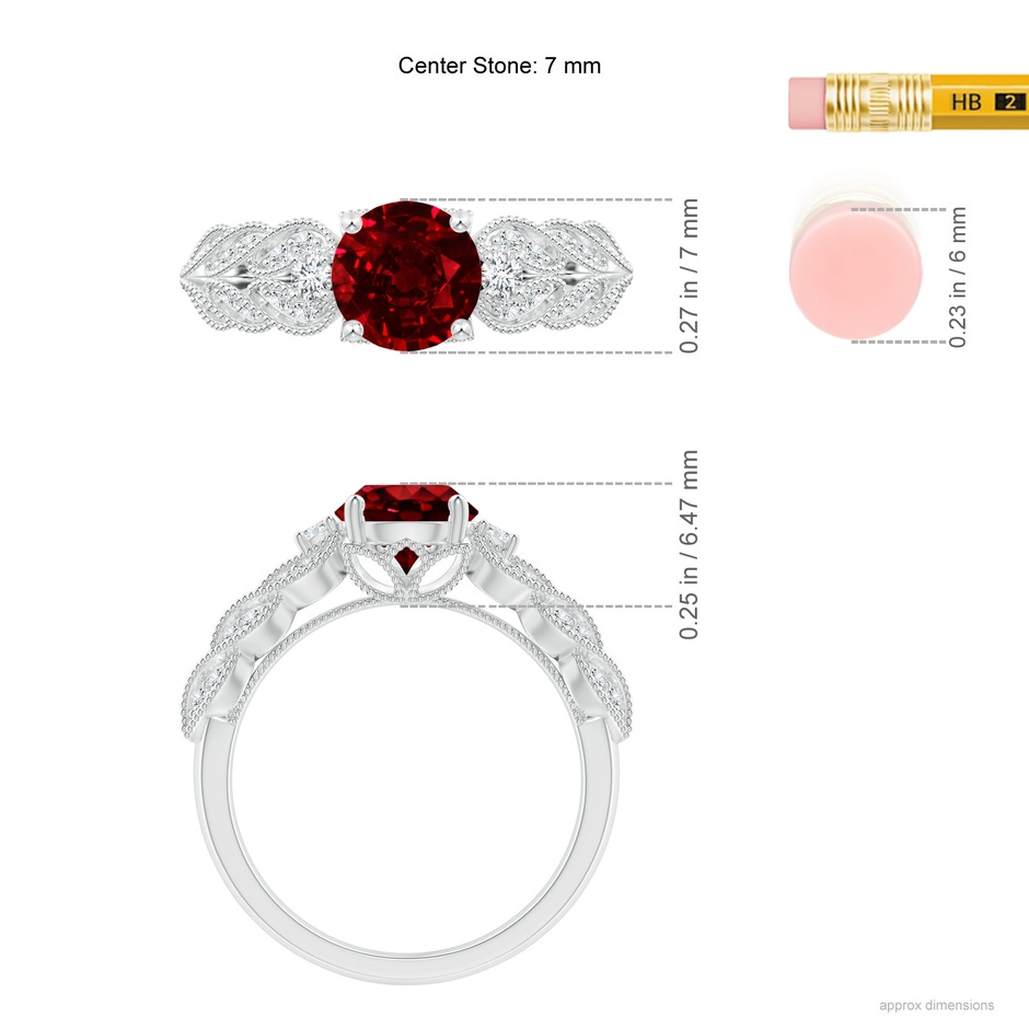 7mm Lab-Grown Aeon Vintage Style Ruby Solitaire Engagement Ring with Milgrain in White Gold ruler