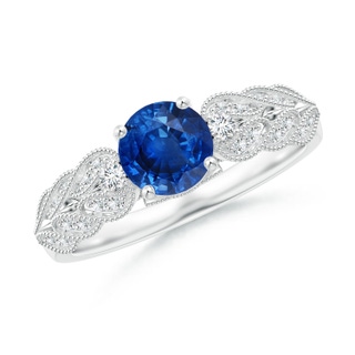 6mm AAA Aeon Vintage Style Sapphire Solitaire Engagement Ring with Milgrain in White Gold