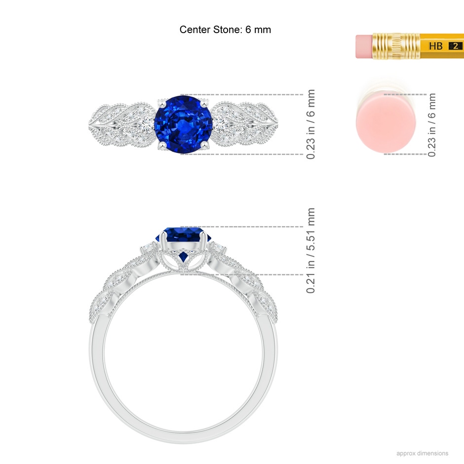 6mm Lab-Grown Aeon Vintage Style Sapphire Solitaire Engagement Ring with Milgrain in White Gold ruler