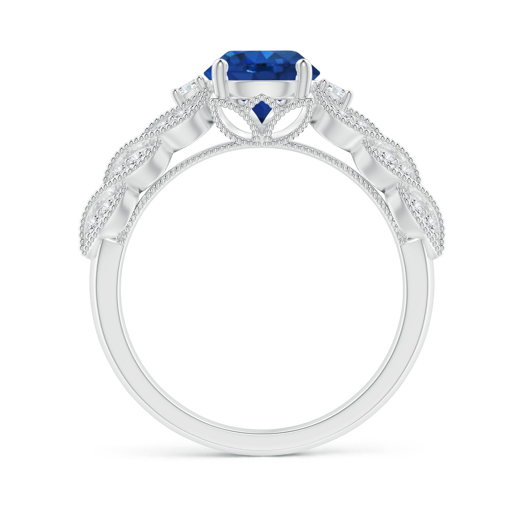7mm AAA Aeon Vintage Style Sapphire Solitaire Engagement Ring with Milgrain in White Gold Side-1