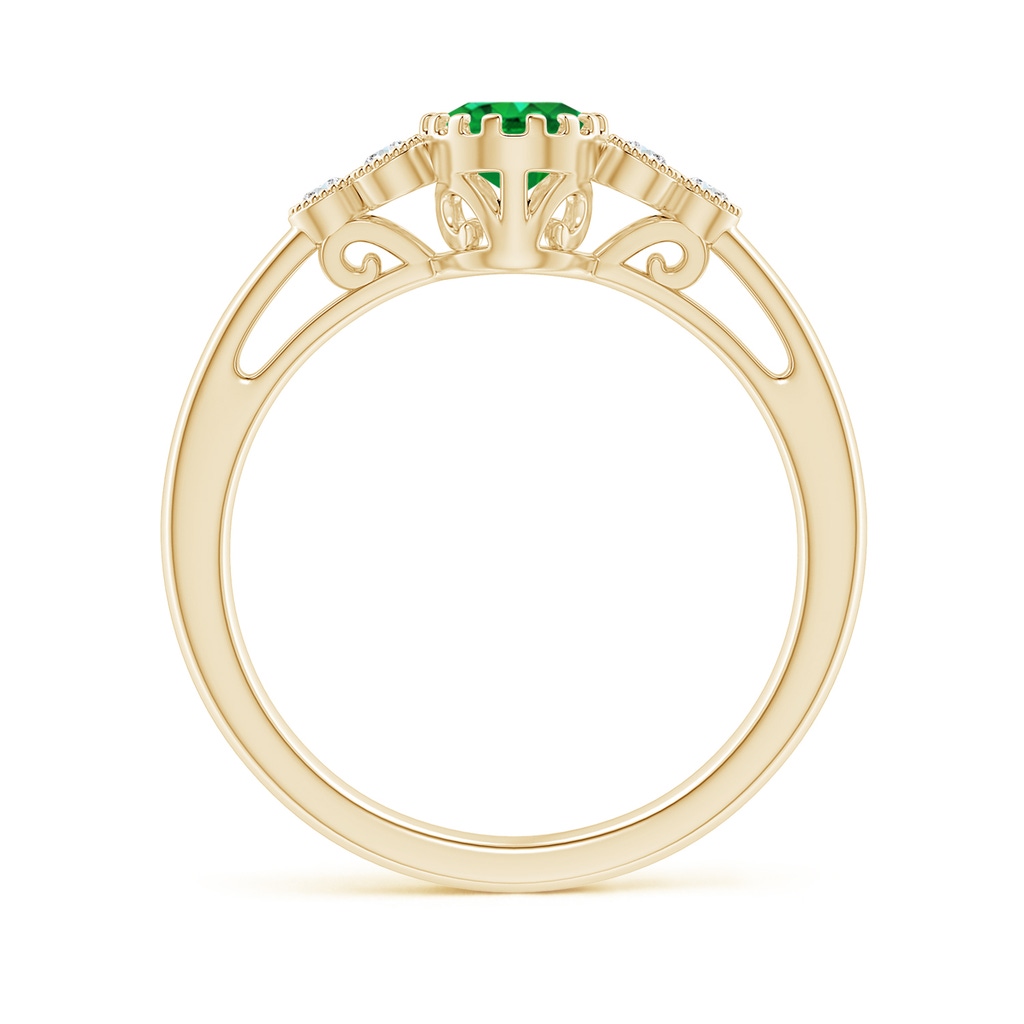 7x5mm AAA Aeon Oval Emerald Solitaire Milgrain Engagement Ring with Trio Accents in Yellow Gold Side-1