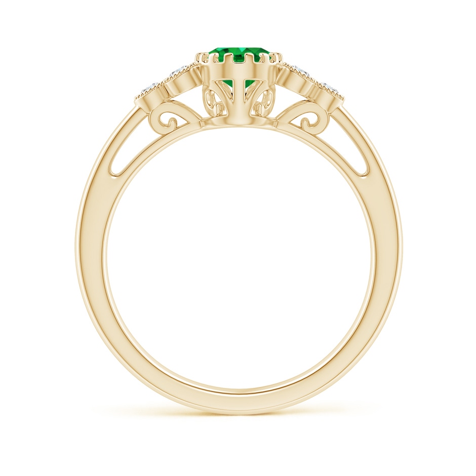 7x5mm AAA Aeon Oval Emerald Solitaire Milgrain Engagement Ring with Trio Accents in Yellow Gold side-1