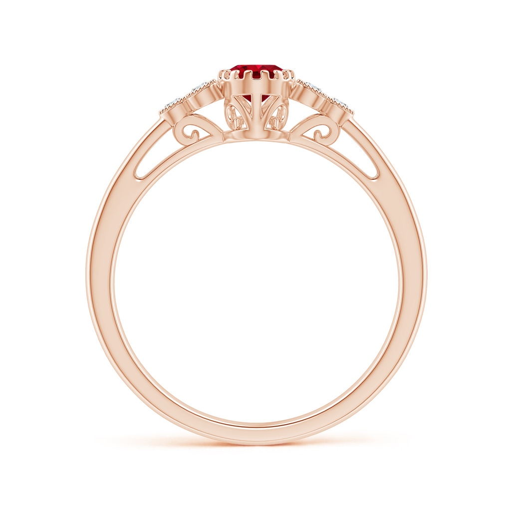 6x4mm AAA Aeon Vintage Style Oval Ruby Solitaire Milgrain Engagement Ring with Trio Accents in Rose Gold Side-1