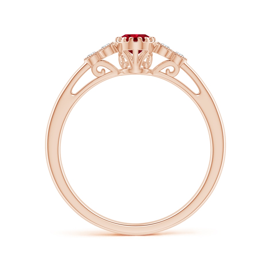 6x4mm AAA Aeon Vintage Style Oval Ruby Solitaire Milgrain Engagement Ring with Trio Accents in Rose Gold side-1