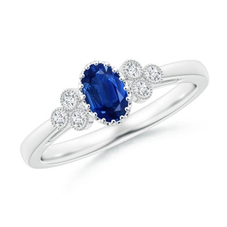 6x4mm AAA Aeon Oval Sapphire Solitaire Milgrain Engagement Ring with Trio Accents in White Gold