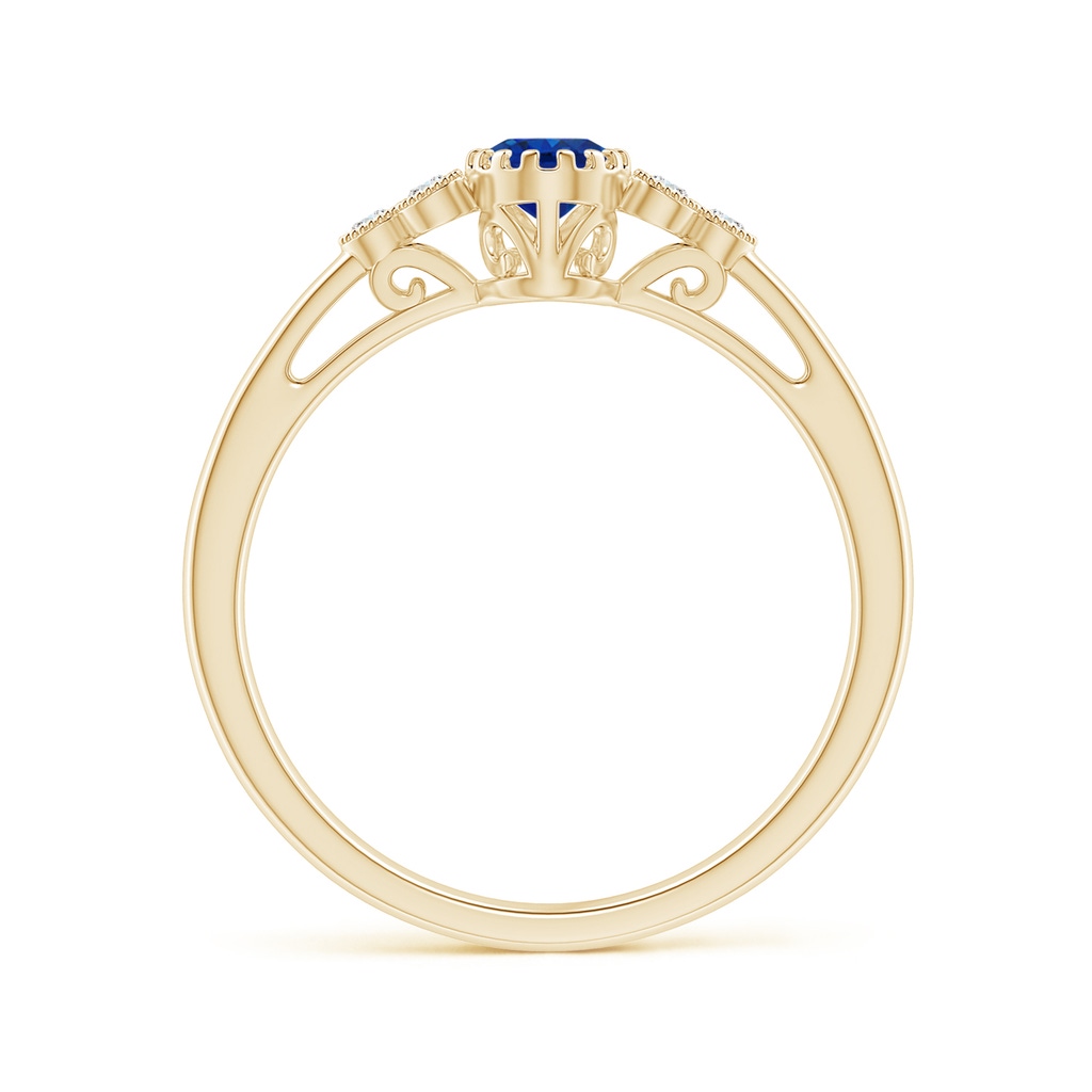 6x4mm AAA Aeon Oval Sapphire Solitaire Milgrain Engagement Ring with Trio Accents in Yellow Gold Side-1