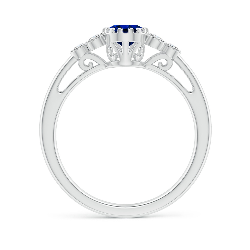 7x5mm AAAA Aeon Oval Sapphire Solitaire Milgrain Engagement Ring with Trio Accents in 18K White Gold Side-1