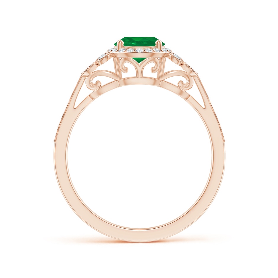 6mm AA Aeon Vintage Style Emerald Halo Leaf & Vine Engagement Ring with Milgrain in Rose Gold side-1