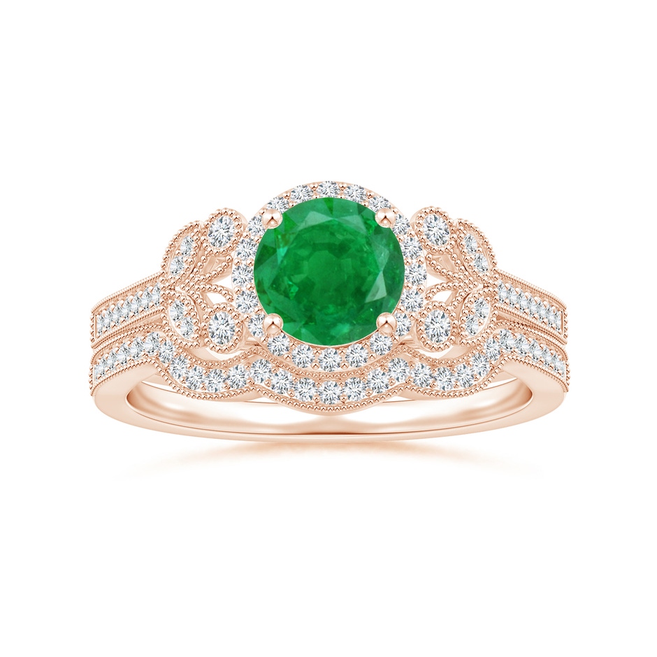 6mm AA Aeon Vintage Style Emerald Halo Leaf & Vine Engagement Ring with Milgrain in Rose Gold side-3