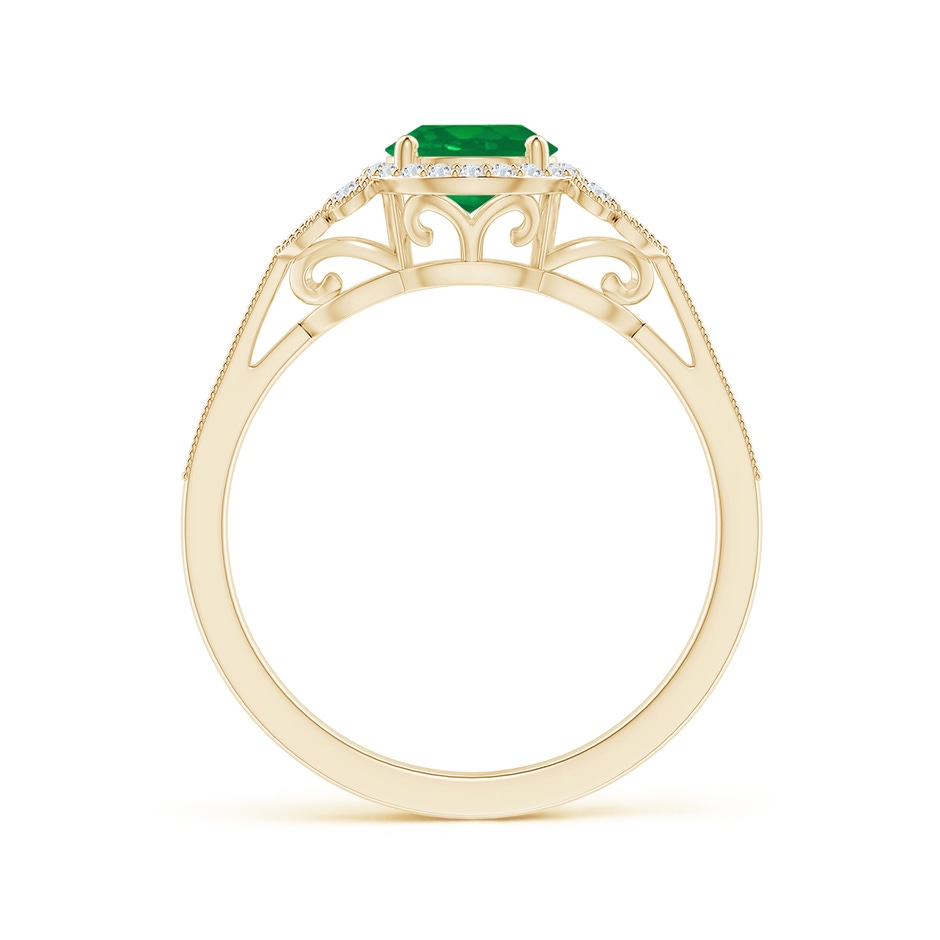 6mm AA Aeon Vintage Style Emerald Halo Leaf & Vine Engagement Ring with Milgrain in Yellow Gold side-1